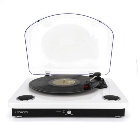 Platine vinyles Ledwood ROUND300 Blanche  - 33-45-78 Tours, Encodage sur USB, avec haut-parleurs stéréo 2x5W, Bluetooth
