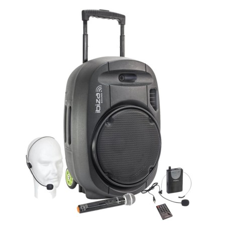 Enceinte active Ibiza sound PORT15VHF-MKII, Portable Autonome 15” - 800W USB/MP3/Bluetooth/Vox + 2 micros VHF