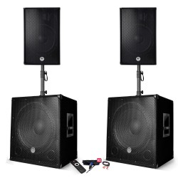 Pack sonorisation - BM SONIC BMS-151515 - 3000W - Enceintes DJ 15" + 2 Caissons 15" + Pieds - USB/BLUETOOTH