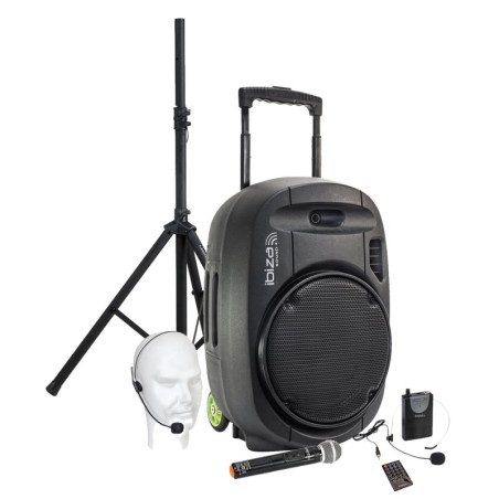 Enceinte active Ibiza sound PORT15VHF MKII, Portable Autonome 15” - 800W USB/MP3/Bluetooth/Vox + 2 micros VHF, Support pied