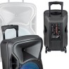 Enceinte amplifiée Karma PSB12" 600W PMPO, Mobile sur batterie, LED, 1 micro VHF, 1 filaire, USB SD Bluetooth, TWS, Support Pied