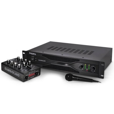 Pack SONO DJ KARAOKE IBIZA DJ350LED 2x250W stereo versterker + Mixer 2-kanaals USB / Micro + BLUETOOTH