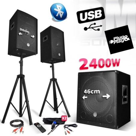 Pack 2 Enceintes Actives SONO DJ WILDSPACE3 8000W - Bluetooth, LED, Sub 10", TWS, Pour Fête, Bar