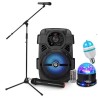 Enceinte Mobile SONIC08 - 400W - USB/BT/ AUX - à LED+ Jeux Light LED +  Support Longue perche avec Micro VHF, Karaoké, Chant