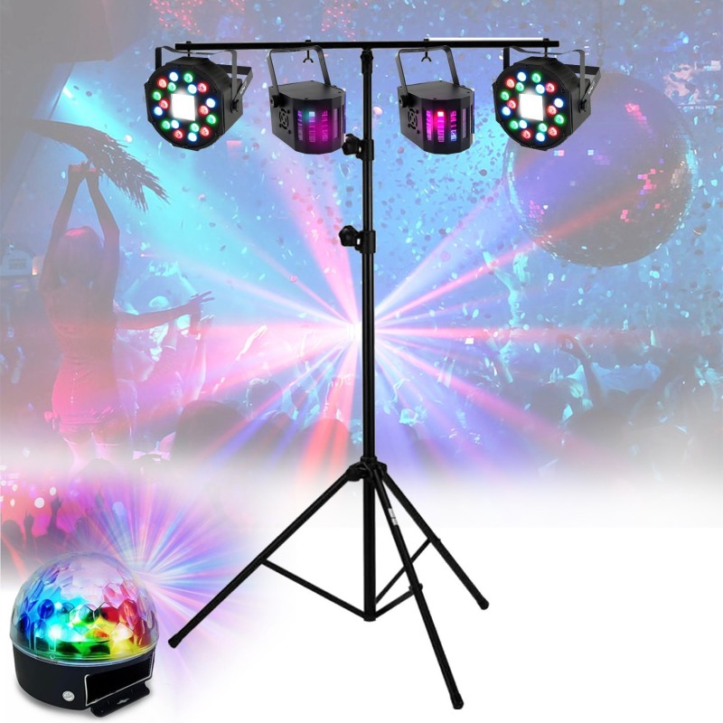 Pack Lumière IBI 8 Effets + Portique 2.80m - Éclairage DJ Soirée Dansante LED