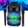 Encente DJ sur batterie DJOON08 - 400W à LEDs RVB USB/SD/Bluetooth, 2 Micros VHF pour Karaoké, Soucoupe OVNI