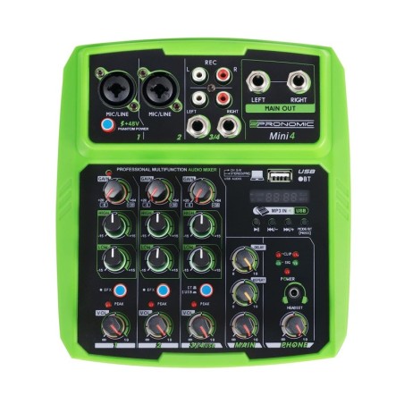 Table de mixage - Pronomic Mini4, USB à 4 canaux Récepteur Bluetooth pour lecture, Port USB pour la lecture et l'enregistrement