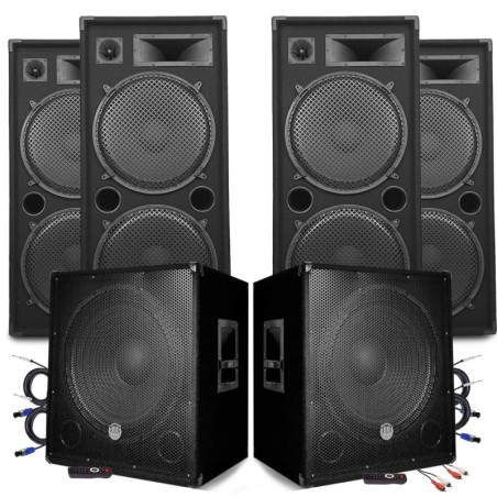 Pack Sonorisation BM SONIC MEGA BASSES Caissons bi-amplifié 18" 46cm 2x1200W , 4 Enceintes 4x2000W SONO DJ PRO CLUB MIX BAR