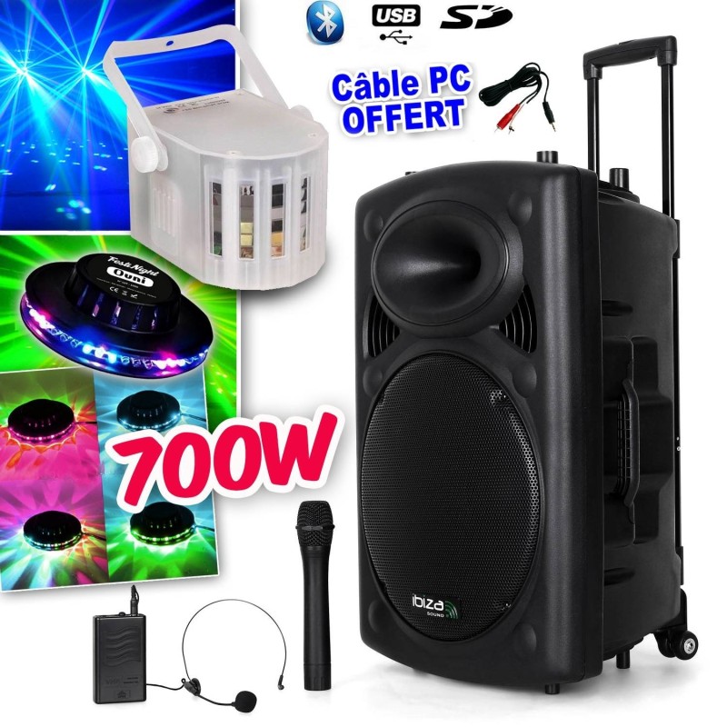 Enceinte Bluetooth COLUMBA800 2x8" - 800W, Batterie, Lumières LED - Karaoké, TWS - Idéale Fêtes, Extérieur