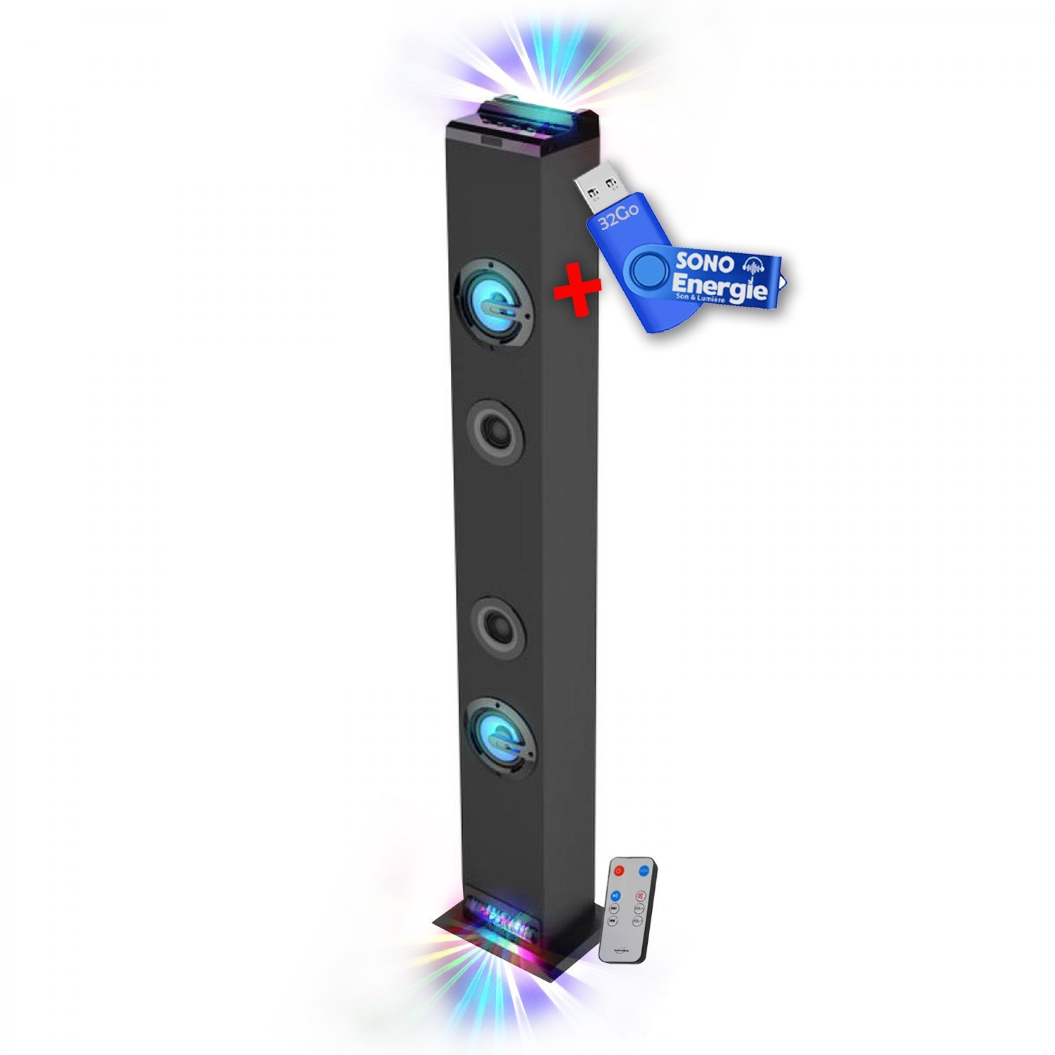 Tour De Son Inovalley HP32-CD - Enceinte Bluetooth Avec Lecteur CD, FM Et USB - Projecteur LED Intégré