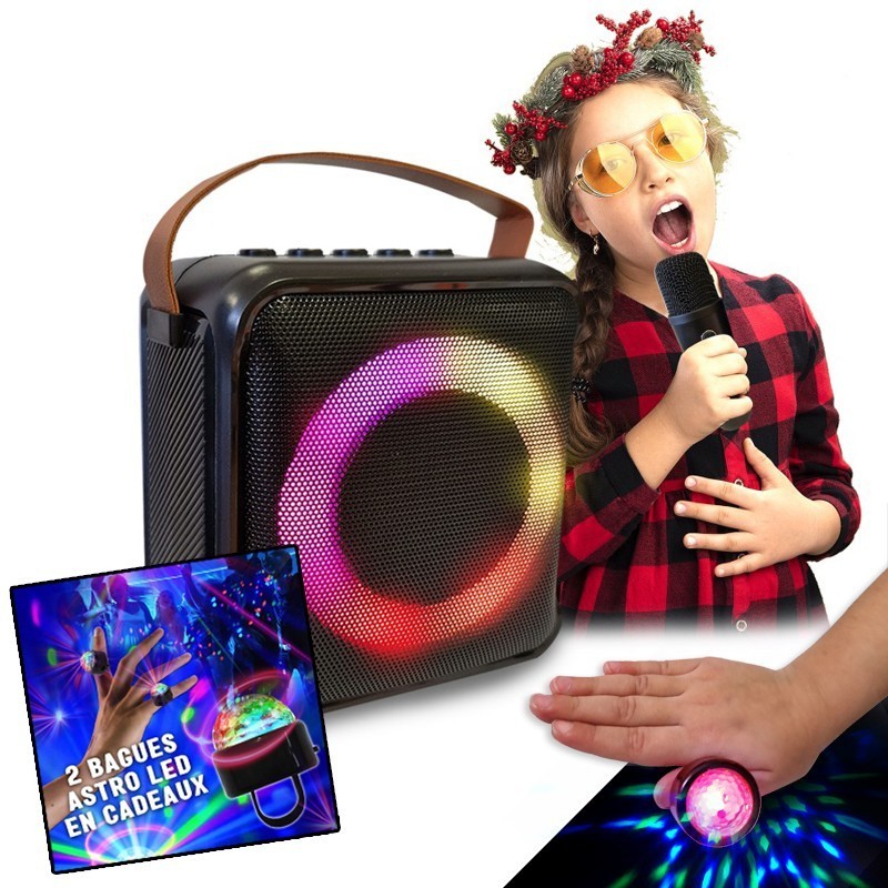 Karaoké Enfant Sans Fil – 2 Micros, Lumières LED, Bluetooth – Portable, Batterie Longue Durée – Cadeau Filles/garçons 4-14 Ans