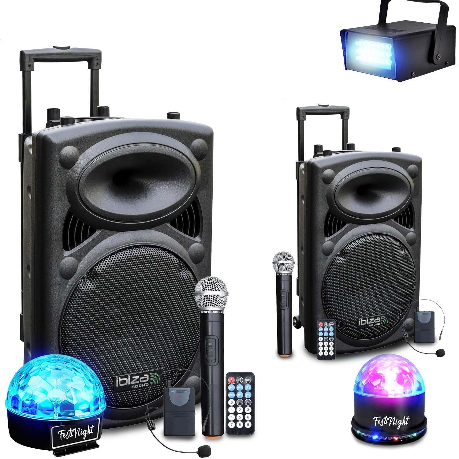 Ibiza Sound – Pack Karaoké Bluetooth 120W Avec 2 Micros Et Jeu De Lumière Pour Ambiancer Vos Soirées !