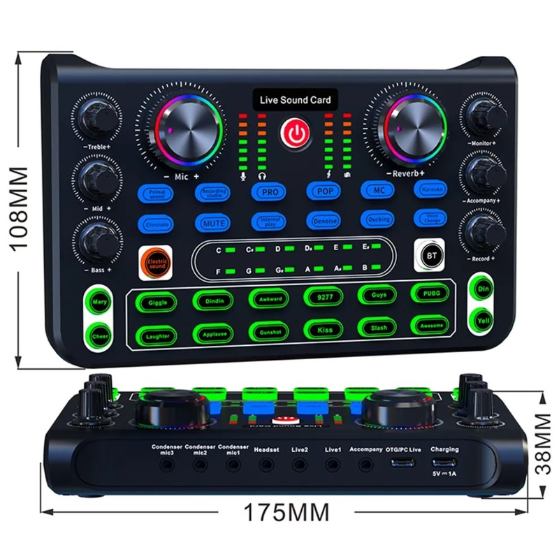 NEWFUN Table Mixage Bluetooth RGB - 5 Canaux Avec Micro XLR Pour Streaming