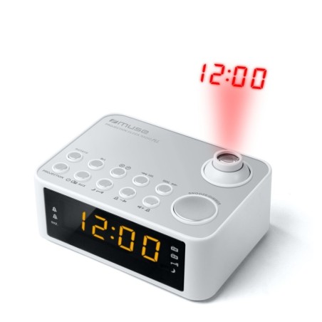 RADIO REVEIL HEURE PROJETEE MUSE M-178-PW - blanc - Double alarme - Projection de l’heure - Radio PLL 2 gammes FM/MW