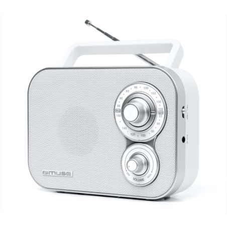 RADIO PORTABLE MUSE M-051-RW -  Coloris blanc - Antenne FM pivotante - Volume Marche/Arrêt rotatif - Poignée de transport