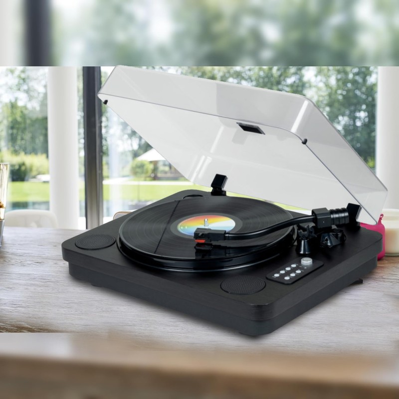 TT-Play Platine Vinyle Bluetooth 3 Vitesses - Enceintes Intégrées 2x10W, Design Bois Clair Moderne