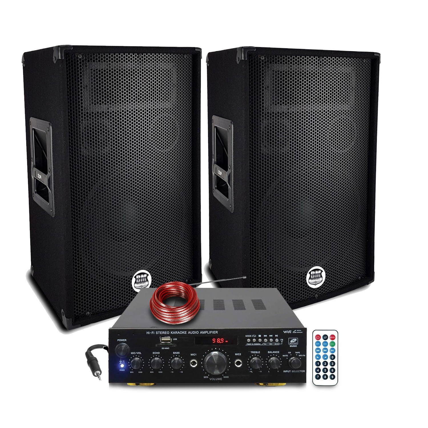 Pack Sono 2 Enceintes Actives Avec LED - Micro, Trépieds, Bluetooth, USB, SD Et FM - 400W