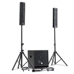 Pack Sonorisation DJ complet BM SONIC BMS-15-SLIM-BT, 1200W Enceintes satellites, SUB 38cm USB/Bluetooth, Supports Câbles, Micro