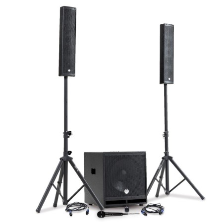 Pack Sonorisation DJ complet BM SONIC BMS-15-SLIM-BT, 1200W Enceintes satellites, SUB 38cm USB/Bluetooth, Supports Câbles, Micro