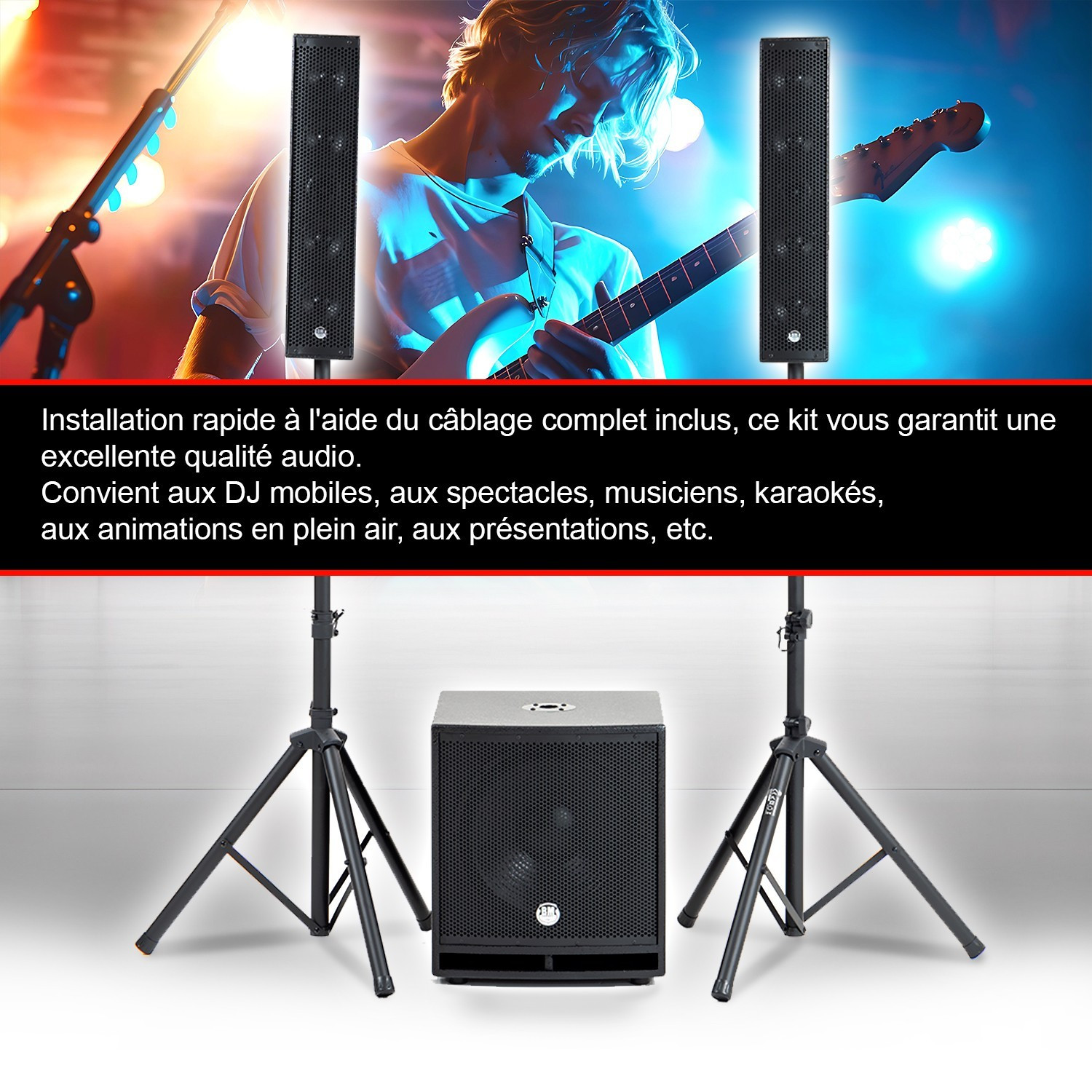 Set Audio BM SONIC BMS-1515 2500W – 2 Altoparlanti 15", Subwoofer Attivo 18", Piedi E Mixer A 4 Canali Con Bluetooth E USB - 3