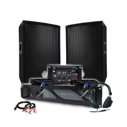 Pack Sono DJ BM SONIC Amplificateur 1000W, Paire d'Enceintes Passives 2x300W, Table de Mixage, Casque DJ, Câbles et Micro