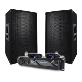 Pack Sono DJ BM SONIC Amplificateur BMS2000 2000W, Paire d'Enceintes Passives BMS12 2x600W, Câbles, Sonorisation PRO