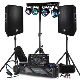 Pack Sono BM SONIC Ampli 2000W, Paire d'Enceintes Passives 2x600W, Table de Mixage, Portique 4 Lumières Xperformer, Pieds