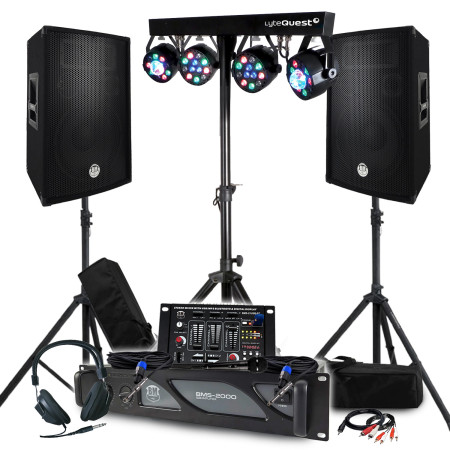 Pack Sono BM SONIC Ampli 2000W, Paire d'Enceintes Passives 2x600W, Table de Mixage, Portique 4 Lumières Xperformer, Pieds