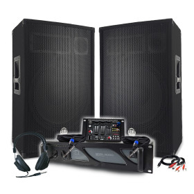 Pack Sono DJ BM SONIC Amplificateur 3000W, Paire d'Enceintes Passives 2x700W, Table de Mixage, Casque DJ, Câbles et Micro