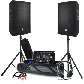 Pack Sono BM SONIC Amplificateur 3000W, Paire d'Enceintes Passives 2x700W, Table de Mixage, Pieds, Casque DJ, Câbles et Micro