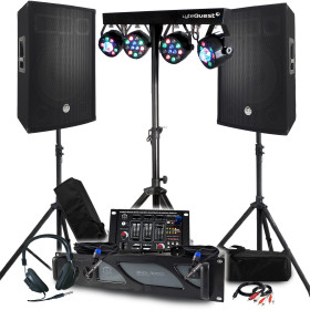 Pack Sono BM SONIC Amplificateur 3000W, Enceintes Passives 2x700W, Table de Mixage, Portiques 8 Lumières Xperformer