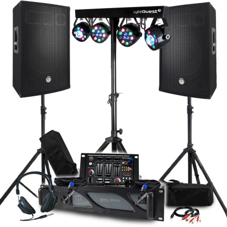 Pack Sono BM SONIC Amplificateur 3000W, Enceintes Passives 2x700W, Table de Mixage, Portiques 8 Lumières Xperformer