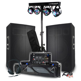 Pack Sono BM SONIC : Amplificateur 3000W, Paire d'Enceintes Passives 2x700W, Table de Mixage, Portiques 8 Lumières Xperformer