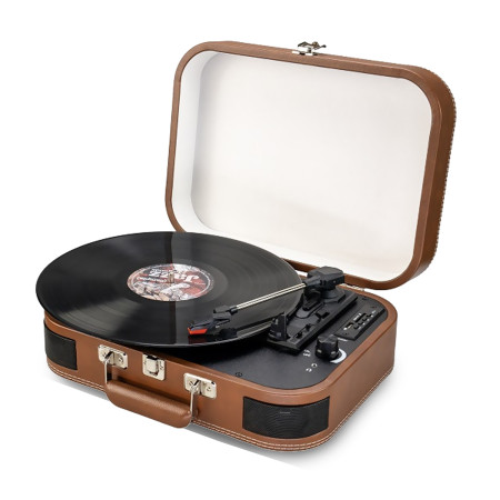 Platine vinyle portable 33,45,78 trs, multifonction Bluetooth rétro Inovalley TD14, Fonction encoding, Port USB 2.0, Cuir marron
