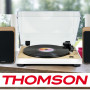 Tourne Disque Pré-amplifié Thomson TT301 Finition BOIS/Blanc - 33/45 tours, Lecture et retour du bras auto. Enceintes Bois 100W