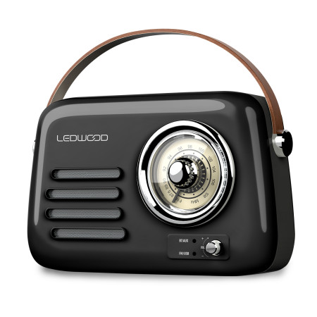 Radio Rétro portable Ledwood ALMA, FM, Bluetooth 5.3 Entrée USB, Puissance 3W - Batterie 3,7V-1500mAh - Retro Vintage - Noir