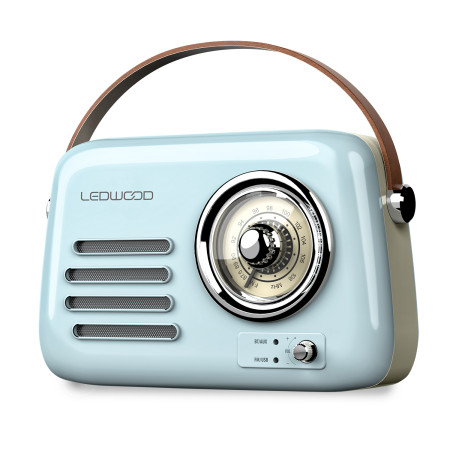 Radio Rétro portable Ledwood ALMA, FM, Bluetooth 5.3 Entrée USB, Puissance 3W - Batterie 3,7V-1500mAh - Retro Vintage - Bleu