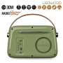 Radio Rétro portable Ledwood ALMA, FM, Bluetooth Entrée USB, Puissance 3W - Batterie 3,7V-1500mAh - Retro Vintage - Vert Olive