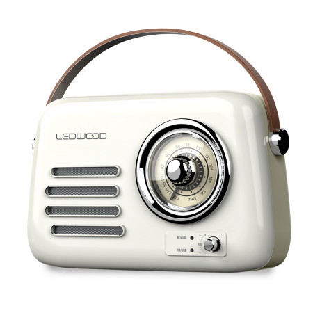Radio Rétro portable Ledwood ALMA, FM, Bluetooth 5.3 Entrée USB, Puissance 3W - Batterie 3,7V-1500mAh - Retro Vintage - Blanc