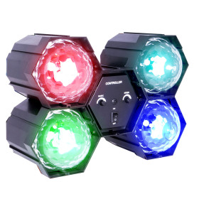Jeu de Lumière FXLab G017KG - Effet à 4 Cristal LED - Lampe de scène/fêt, multicolore avec contrôleur son/lumière intégré