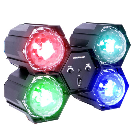 Jeu de Lumière FXLab G017KG - Effet à 4 Cristal LED - Lampe de scène/fêt, multicolore avec contrôleur son/lumière intégré