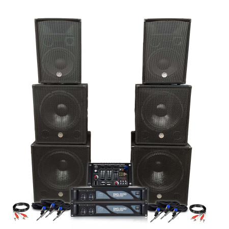 pack sono double tours de son amplifiées 5000W bi amplification table de mixage multi piste  bluetooth câblages fourni