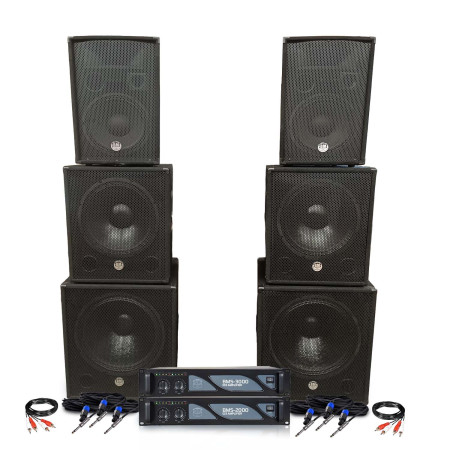 pack sono double tours de son amplifiées 5000W bi amplification table de mixage multi piste  bluetooth câblages fourni