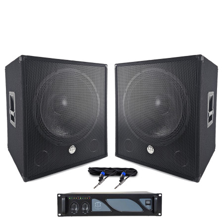 pack basse complet 3000W  2 sub woofer 18 pouces avec ampli BMS-3000  et câblages