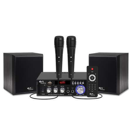 Pack Karaoké Enfants Evidence Acoustics EA-MYKARAOKE 80W Amplificateur Bluetooth USB, 2 Enceintes, 2 micros fils pour chanter