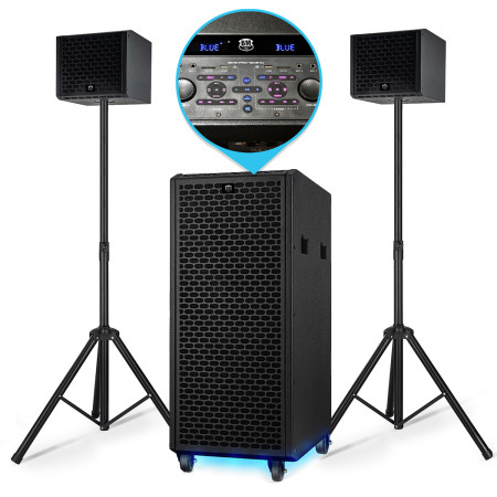 Set completo per amplificazione sonora BM SONIC BMS-PRO1208-DJ 2000 W con subwoofer amplificato da 700 W RMS + 2 diffusori satel