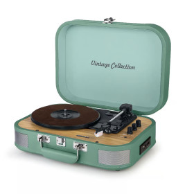 Platine vinyle stéréo Muse MT201-WW, 33/45/78 Trs, Enceintes intégrées Bluetooth USB lecture/Encodage SD/AUX - Vert pastel clair