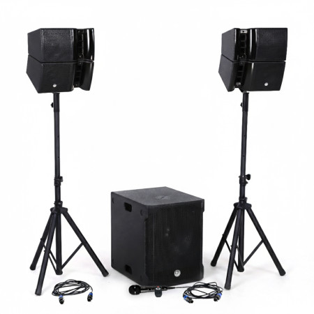 Pack Kit Sonorisation 1200W DJ complet BM SONIC BMS15-HORN , Enceintes satellites, Caisson 38cm USB/Bluetooth, Supports Câbles