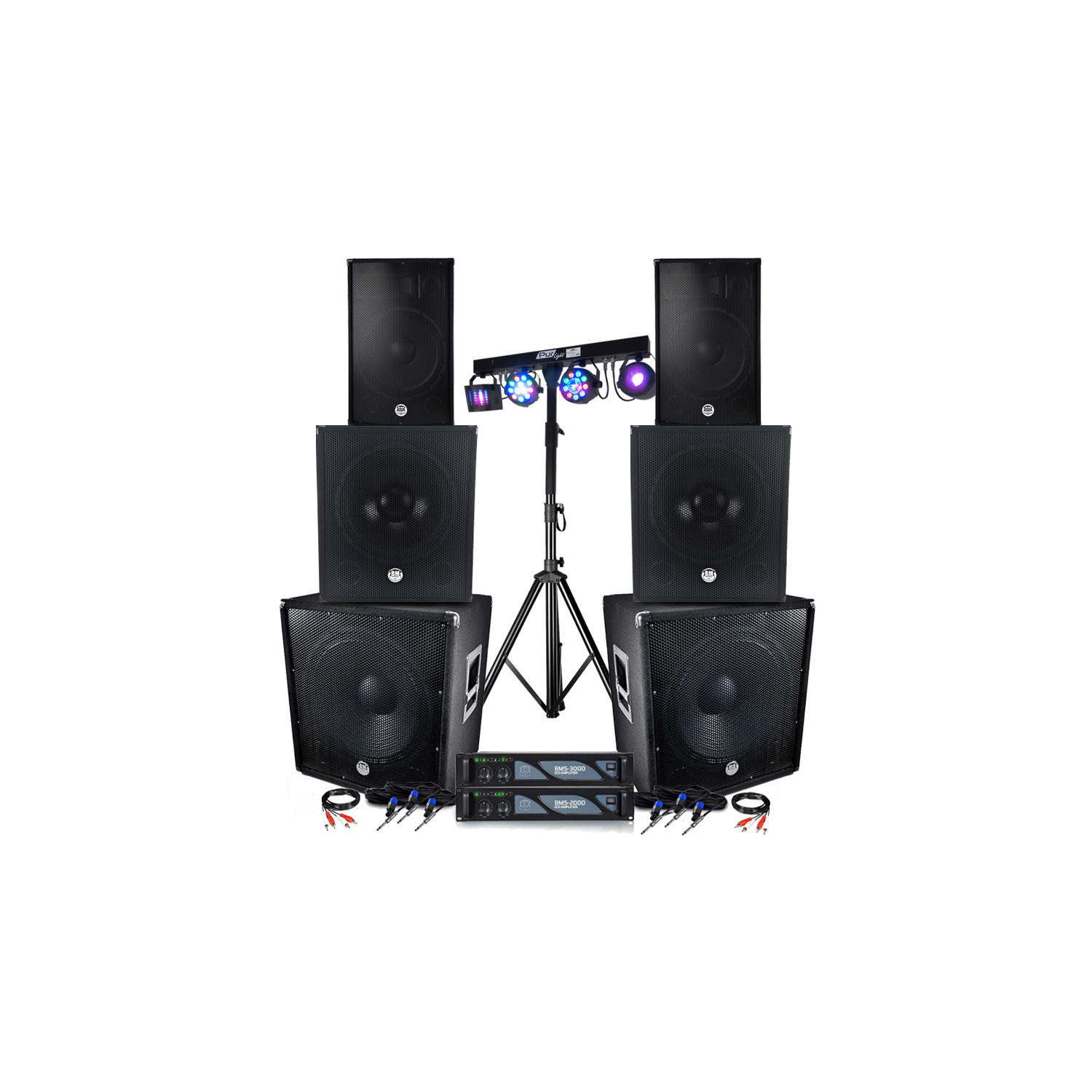 Pacchetto Sono DJ Completo BM Bmsonic BMS 15 ARRAY BT, 1200 W, Altoparlanti satellitari, Subwoofer 38 cm USB/Bluetooth, Supporti Cavi Pacchetto Sono DJ Completo BM Bmsonic BMS 15 ARRAY BT, 1200 W, Altoparlanti satellitari, Subwoofer 38 cm USB/Bluetooth, Supporti Cavi