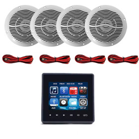 amplificateur mural Bluetooth 4 x 25W TFT couleur USB , SD, entrée aux avec 4 haut parleur marins 16 cm, salle bain, piscine